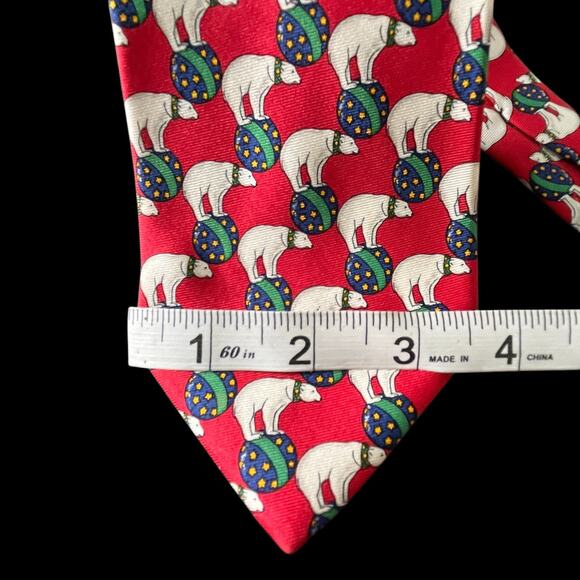 Brooks Brothers Silk Holiday Tie Polar Bears Red USA Made - Picture 6 of 7